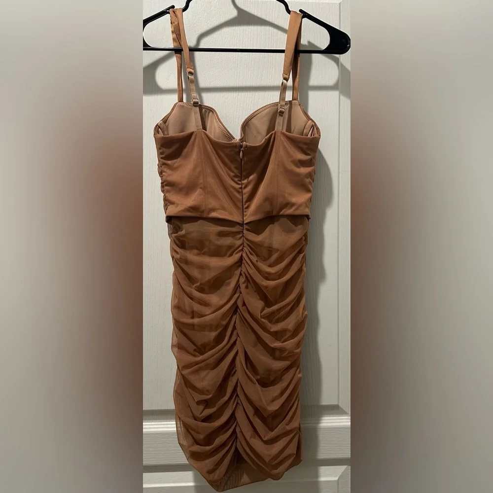 Oh Polly Cindy Strappy Corset Ruched Bodycon  Corset Mini Dress in Brown ZB8 - Picture 8 of 9